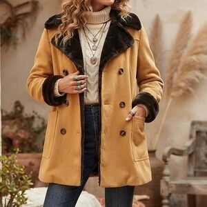 VTG Y2K Wool Penny Lane Coat Faux Fur Peacoat 90s Boho 70s retro indie sleaze